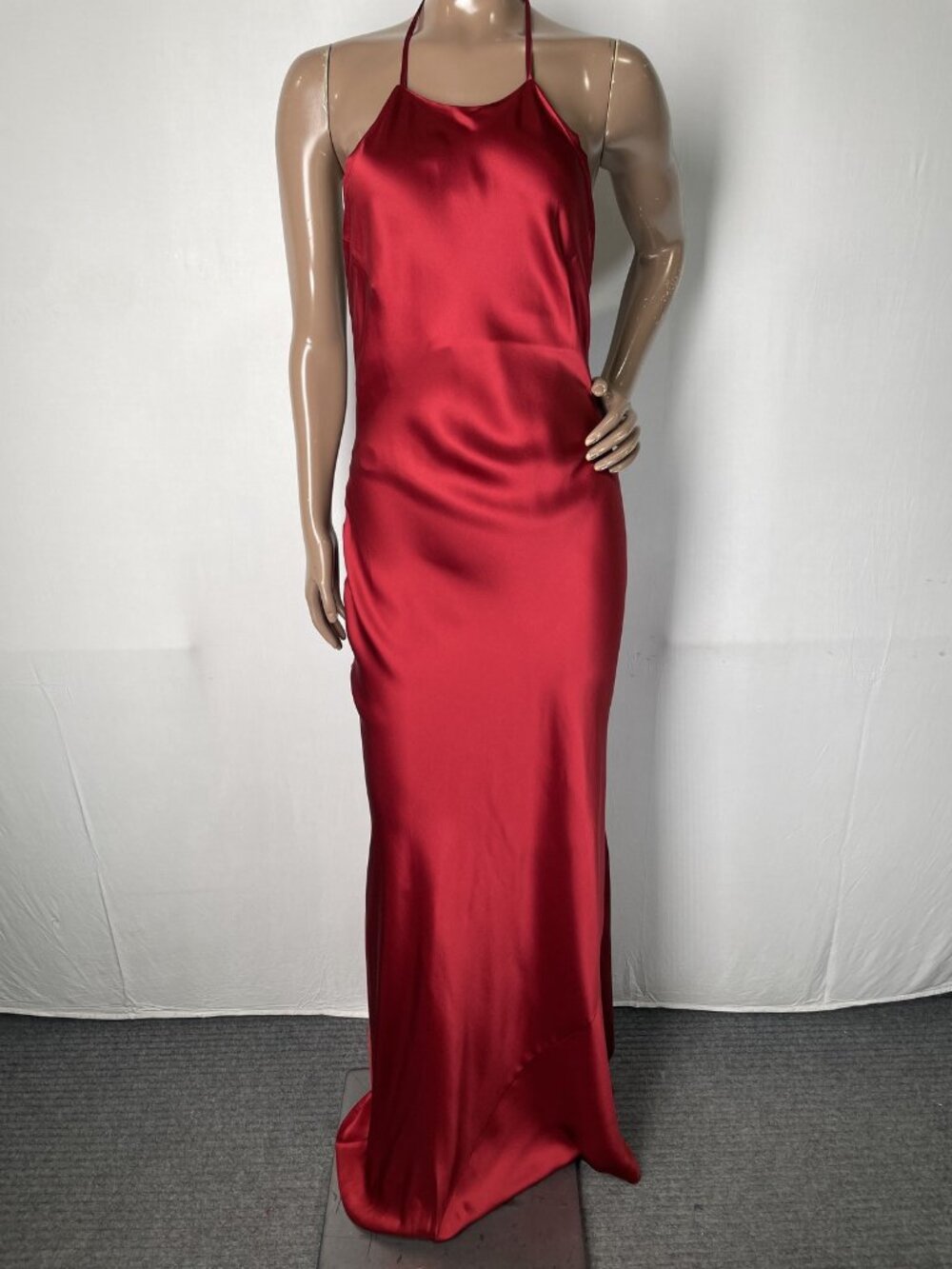 Reformation Women Maxi Dress Red Size XS Jeany Silk Halter Neck Fitted Open Back